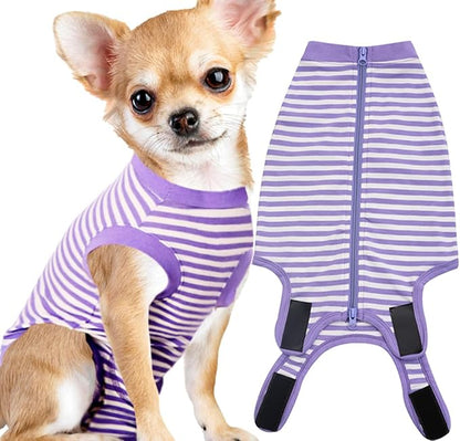 Dog Recovery Suit Small,Female Spay Male Surgery Recovery Shirt,Soft Combed Cotton Surgical Cat Dogs Suit,XS Purple-White Striped