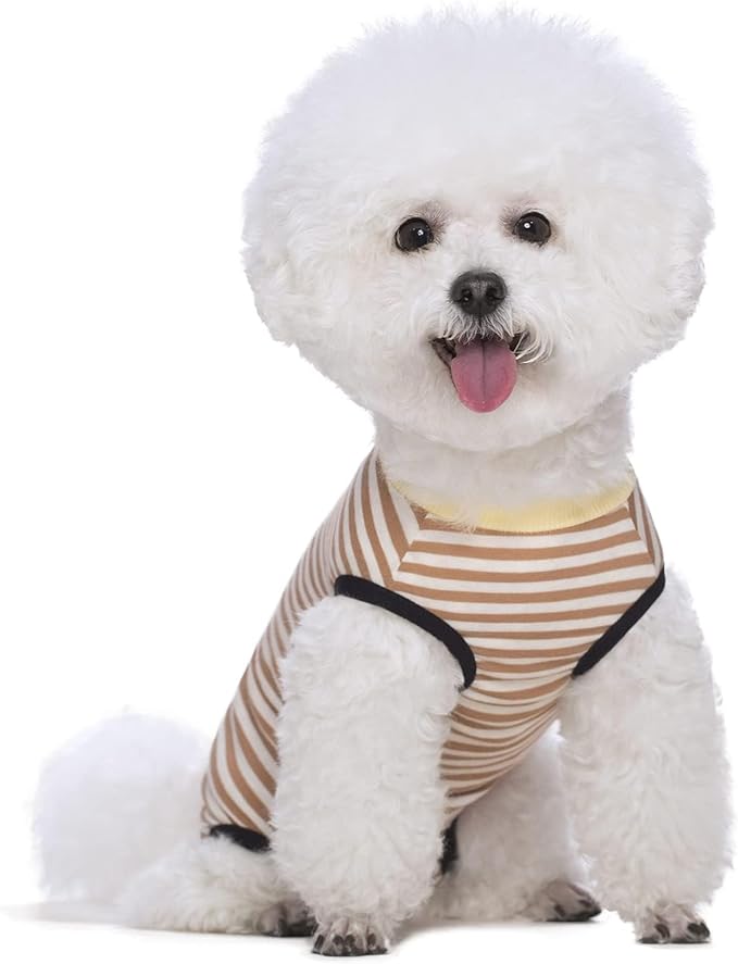 Dog Recovery Suit After Surgery,Spay Neuter Clothes for Female Dogs,Small Medium Dog Shirt,E-Collar Cone Alternative,Prevent Licking Wound Dog Onesie,Pet Surgical Suit(Brown White Stripe-xs)