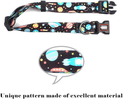 QQPETS Adjustable Soft Dog Collar: Print Flower Pink Multicolor Cute Patterns for XS Small Medium Large Pet Girl Boy Puppy Walking Running Training (M, Space)