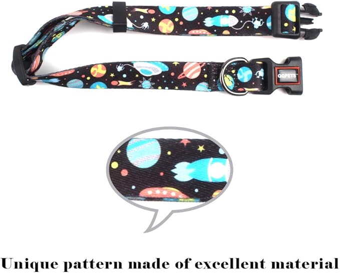 QQPETS Adjustable Soft Dog Collar: Print Flower Pink Multicolor Cute Patterns for XS Small Medium Large Pet Girl Boy Puppy Walking Running Training (XS, Space)