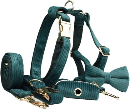 Dog Leash, 5Pcs Corduroy Dog Harness Collar Leash Set with Poop Bags,Hands Free(5PCS set18,Small)