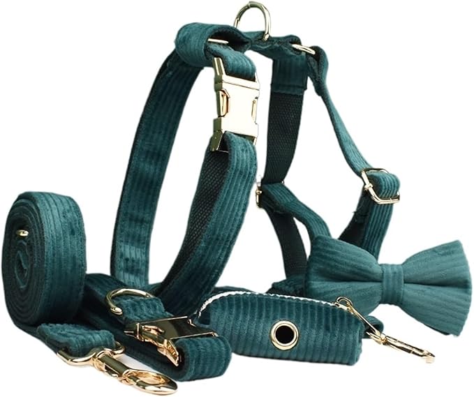 Dog Leash, 5Pcs Corduroy Dog Harness Collar Leash Set with Poop Bags,Hands Free(5PCS set18,Large)