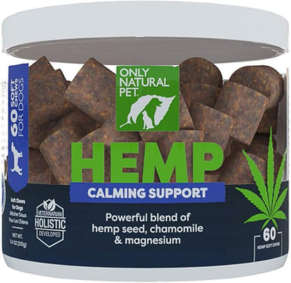 Only Natural Pet - Natural Hemp Soft Chew Bites for Dog Stress & Anxiety Relief - L-Theanine, Chamomile & Lemon Balm - Calming Chews for Dogs - 60 Count