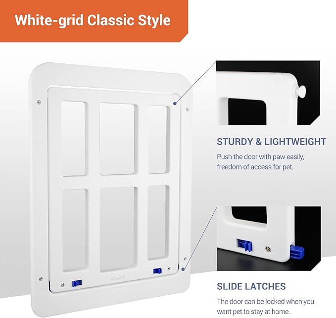 Dog Door for Screen Door - 8.3" x 10.3" Small Pet Door for Cats & Small Dogs, Magnetic Flap with Lockable Insert, Sliding Screen Door Compatible, White