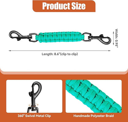 Dog Collar Safety Clip with Dual Clasps,Handmade Backup Safety Strap for Dog Harness, Collars and No Pull Harness Connectors (Teal)