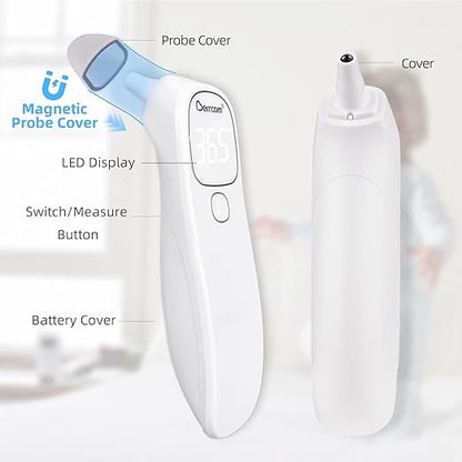 Berrcom 2-in-1 Forehead and Ear Thermometer with Magnetic Probe - Digital Infrared Thermometer for Adults & Babies, LED Display, 1s Reading, Auto Shut-Off