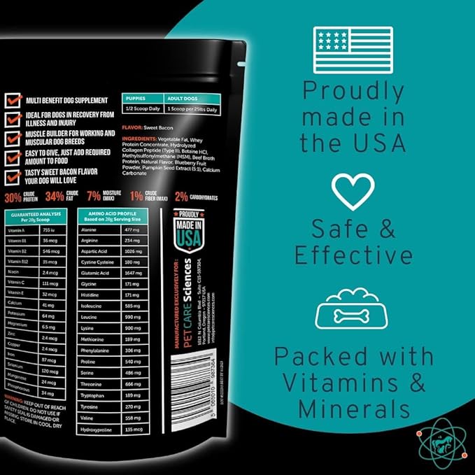 Dog Weight Gainer 30 Servings- Weight Gain Supplements for Dogs - Canine and Dog Muscle Builder - Made in The USA