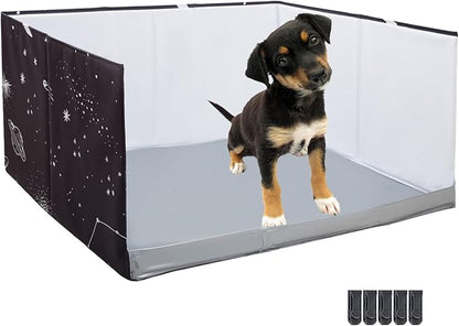 Dog Litter Box with High Walls,Pee Pad Holder Tray for Indoor Dog Potty,No Assembly,No Spill,Waterproof,Easy to Clean,Portable for Travel (Black Star, S-23.6''Lx23.6''Wx12''H)