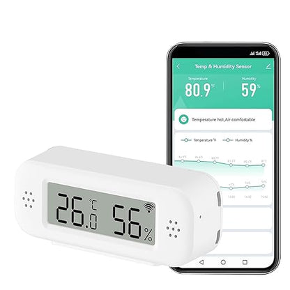 Smart Digital Thermometer Hygrometer, WiFi Indoor Temperature & Humidity Sensor for Home Use, Mini Humidity Monitor with App Remote Monitoring, Data Export, Compatible with Alexa. 1 PCS