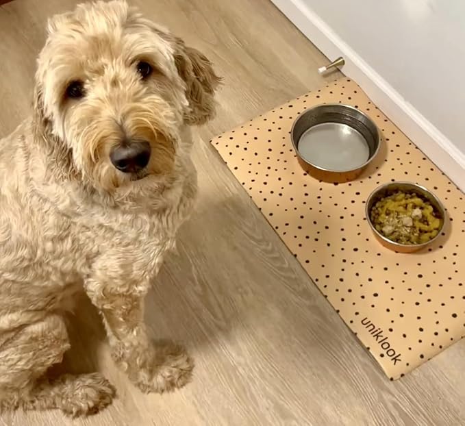 Large Pet Placemat, Dog Cat Mat Dog Feeding mat Pet Safe 28" X 16.5" Waterproof Easy to Clean Mat for Food & Water Bowls Waterproof Boho Uniklook (Cheetah)