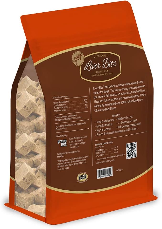 Freeze Dried Premium Training Treats for Dogs, All Natural Pure Beef Liver, Low Calorie, No Additives or Preservatives, Made in USA, 60 Count (16 Oz)