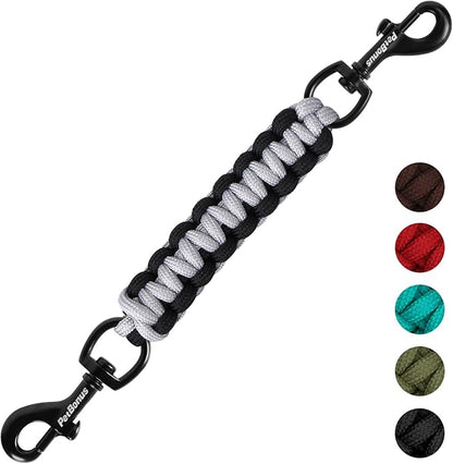 PetBonus Dog Collar Safety Clip, Handmade Backup Safety Strap for Dog Harness, Prong, Pinch Collar, Double Ended Clasp Leash Connector (Black, Grey)