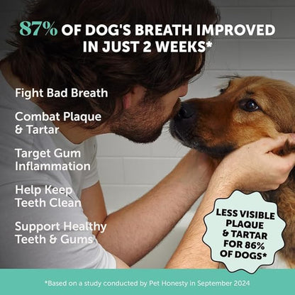 Dog Breath Freshener Dental Powder for Teeth Cleaning Plaque Off, Dental Care for Large Dogs, Tartar Remover for Teeth with Natural Herbal Blend + Postbiotics (Mint - 60 Servings)