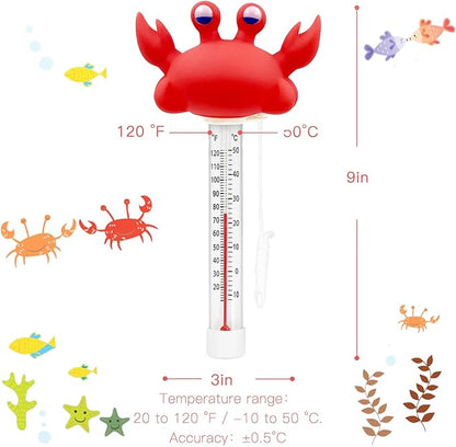 XY-WQ Floating Pool Thermometer, Large Size Easy Read for Water Temperature with String - Swimming Pools, Spas, Hot Tubs, Ponds (Crab)