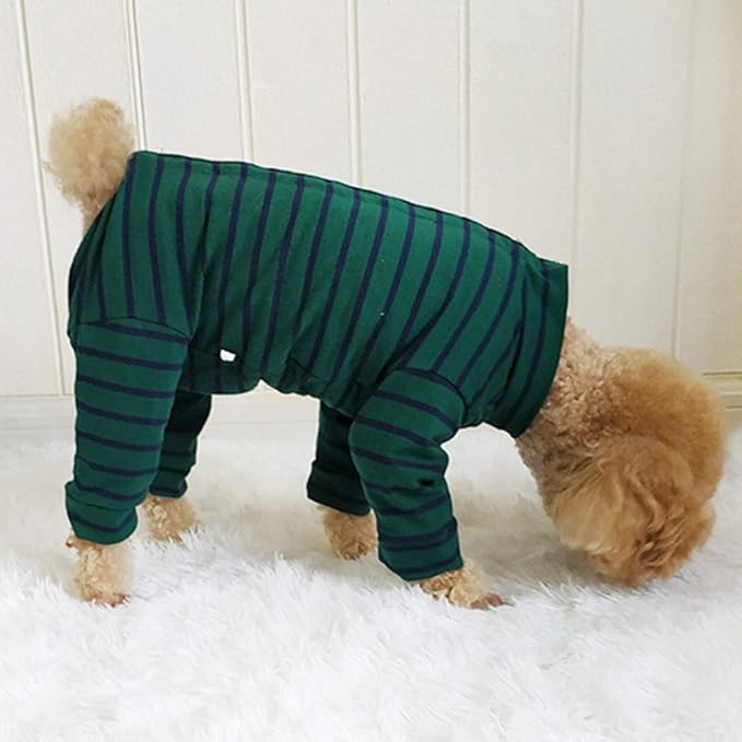 Dog’s Recovery Suit Post Surgery Shirt for Puppy, Full Coverage Dog's Bodysuit Wound Protective Surgical Clothes for Small and Medium Pets (Green Black Stripe-xs)