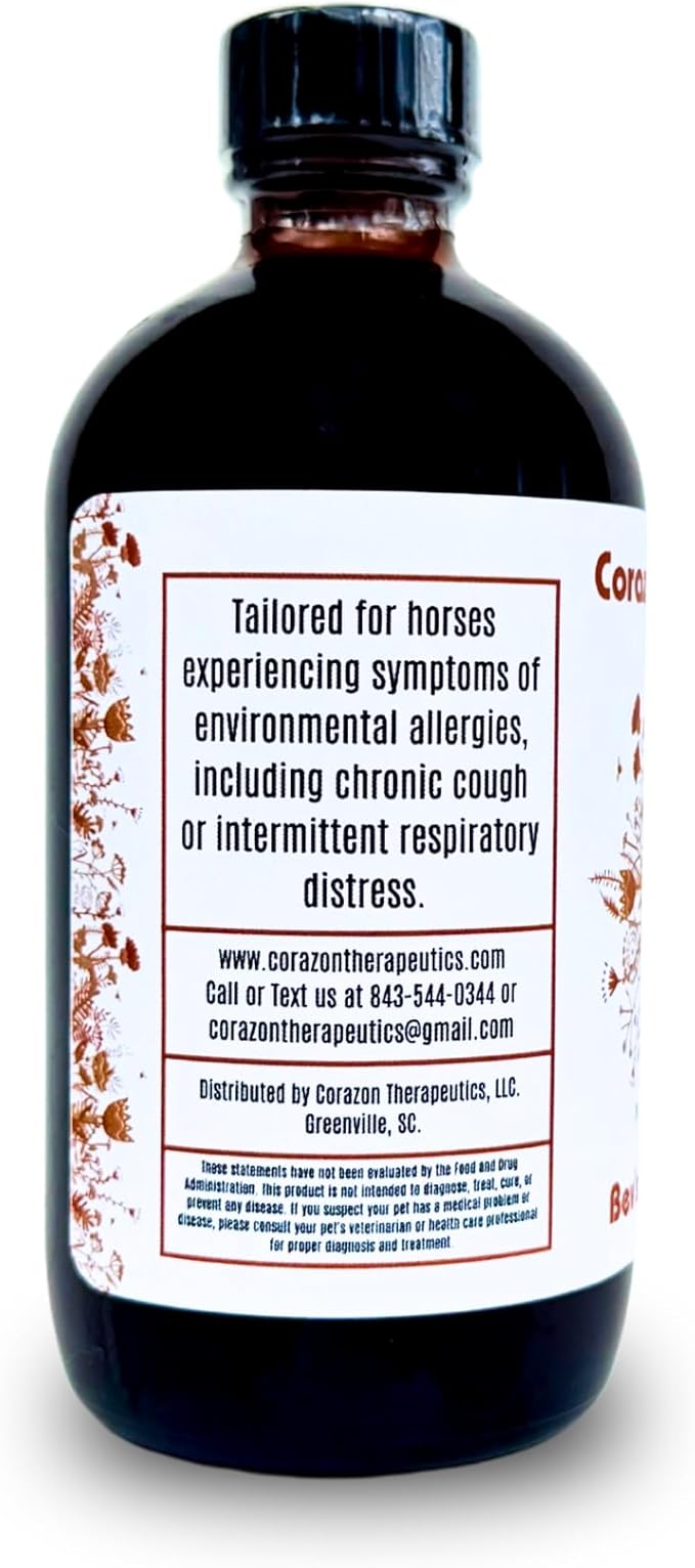 Natural Allergy, Cough, and Respiratory Relief Formula for Horses, Dogs, and Cats, Calendula Blend, Respiratory Support Supplement, Corazón Therapeutics (8 oz)