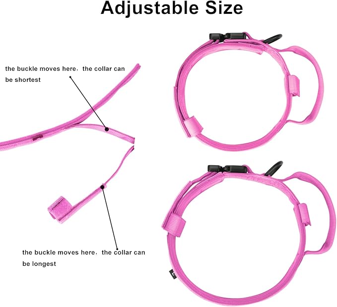 DAGANXI Tactical Dog Collar, Adjustable Military Training Nylon Dog Collar with Control Handle and Heavy Metal Buckle for Medium and Large Dogs, with Patches and Airtags Case (M, Pink)