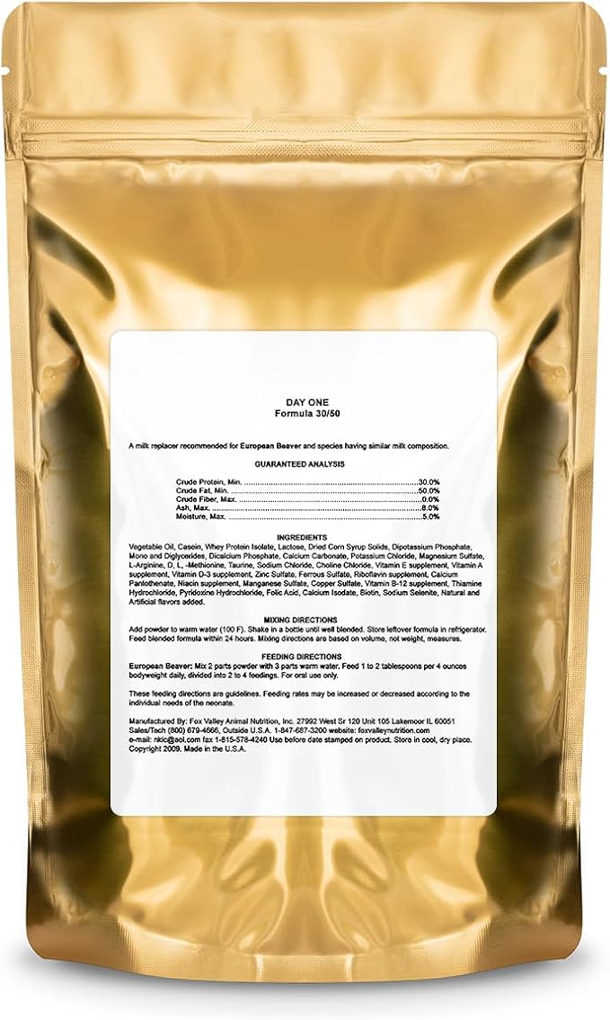 Fox Valley Day-One Formula 30/50 - Milk replacer for Beavers - 16 Ounces of Powder