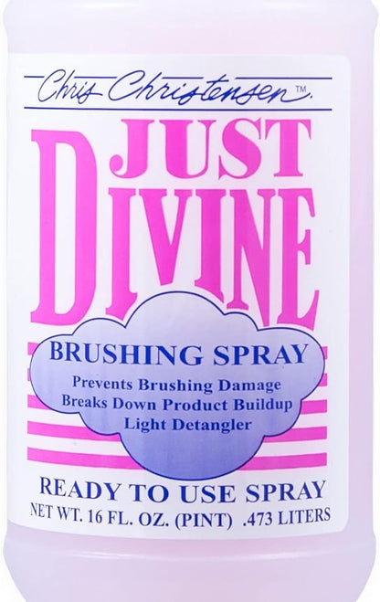 Chris Christensen Just Divine Dog Brushing Spray, Groom Like a Professional, Prevents Brushing Damage, Light Detangler, Ready to Use, All Coat Types, Made in USA, 16oz