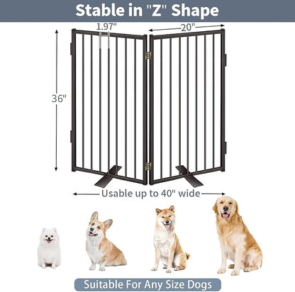Metal Freestanding Dog Gates with Door for Outdoor Indoor,40'' Extra Wide 36'' Tall Free Standing Dog Gate for Doorways,Large Openings,Deck,Yard,Porch,Foldable Safety Pet Fence(Black,2 Panels)