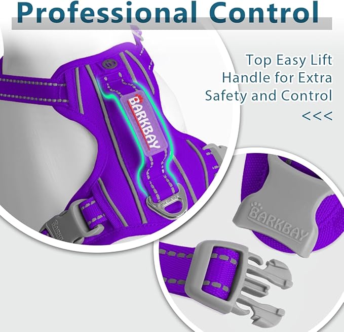 BARKBAY Dog Harness No Pull Oxford with ID Tag Pocket - Heavy Duty, Reflective, Easy Control for Large Dogs(Purple Oxford,XS)