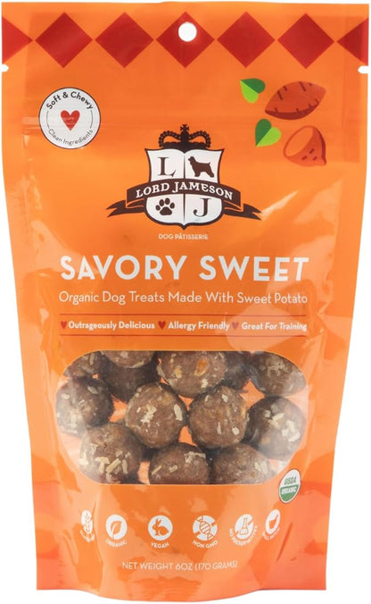 Lord Jameson Savory Sweet Soft & Chewy Organic Dog Treats - Carrot & Sweet Potatoes- Gluten-Free, Preservative-Free, USDA Certified Organic – For All Life Stages - Made in USA 6 oz