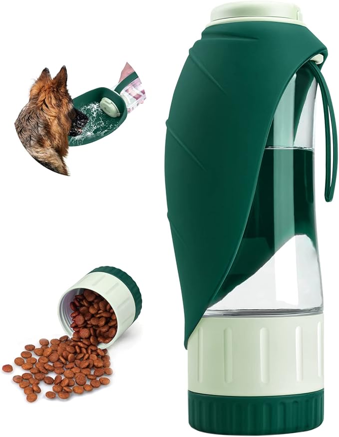 TIOVERY Dog Water Bottle Dispenser for Walking, Pet Water Feeder Container Portable with Drinking Cup Bowl Outdoor Hiking, Travel 20OZ Large Green