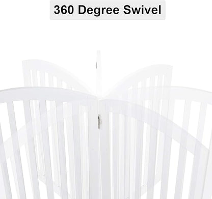 Bonnlo 30'' Tall White Freestanding Dog Gates for Doorways, Trifold Pet Gate Step Over Foldable Gate, Wooden 3 Panel Pet Gate Christmas Tree Fence with 3 PCS Foot Supporters, Up to 61'' Wide