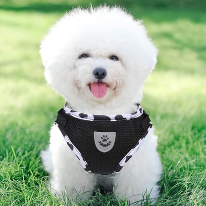 FEimaX Dog Harness and Leash Set for Walking, Soft Mesh Adjustable Easy Control Lightweight Cat Vest Harnesses with Reflective Strips, Escape Proof Small Dogs Cats Vests (Cowblack, Large)