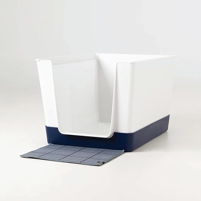 Indoor Dog Potty with High Walls and Low Entry for Small Dogs — Vertical Pad Holder, Splash Guard, and Clean Modern Design by DoggyBathroom (Regular, Navy Blue)