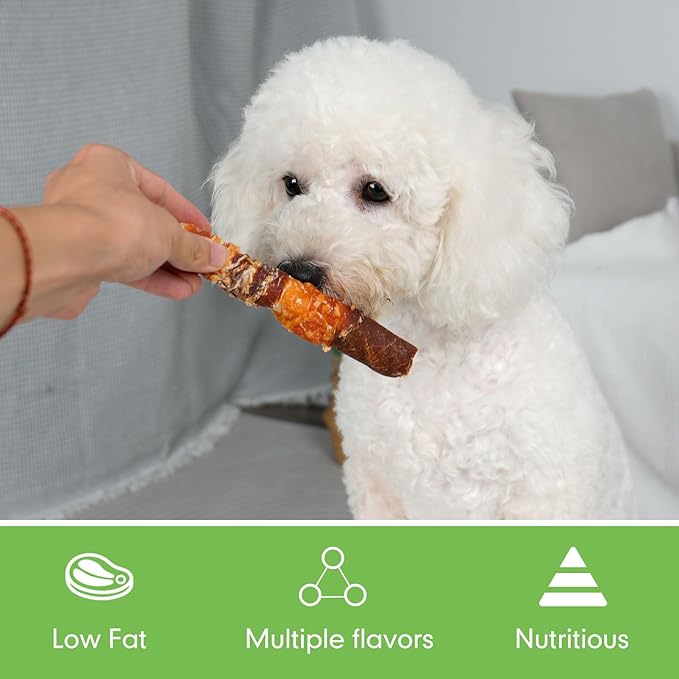 MON2SUN Dog Treats, Triple Flavor 6 Inch Chicken Liver Duck and Chicken Wrapped Rawhide Sticks, Teeth Cleaning Snacks for Medium Dogs, 35.27 oz (20 Count-Pack of 2)