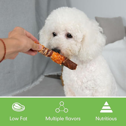 MON2SUN Dog Treats, Triple Flavor 6 Inch Chicken Liver Duck and Chicken Wrapped Rawhide Sticks, Teeth Cleaning Snacks for Medium Dogs, 35.27 oz (20 Count-Pack of 2)
