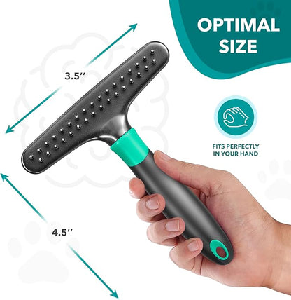 DOGI Deshedding Brush Comb - Undercoat Rake for Dogs, Cats, Short, Long Hair Coats - Double Row Stainless Steel Pins - Reduce Shedding by 90% (Green)