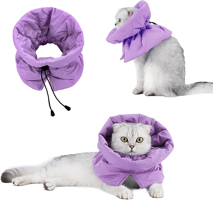 Cat Recovery Collar, Soft Adjustable Cone for Cats and Kittens, Lightweight Waterproof Elizabethan Collar for After-Surgery Care, Prevent Licking and Scratching, Neck Protector for Pets（Purple,M）