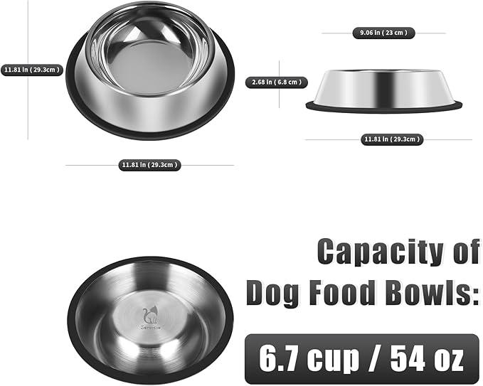 3Pcs Stainless Steel Dog Bowls Set - Non-Slip Food and Water Bowl 54 Oz - Dishwasher-Safe, Rust Resistant Metal Pet Bowls for Small/Medium/Large Sized Pets