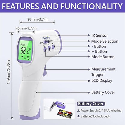 No-Touch Forehead Thermometer for Adults and Kids, Digital Thermometers with Fever Alarm, 3 Backlit and 32 Memories Fast Accurate Results, Easy for All Ages, Basal Thermometer