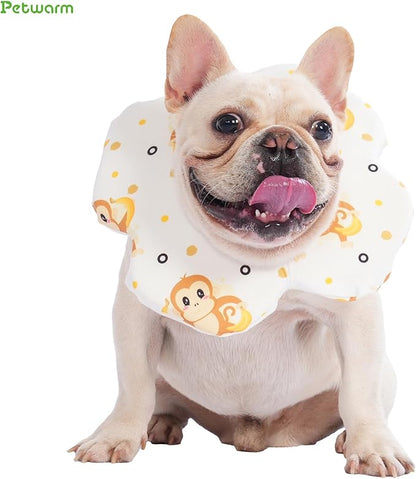 PetWarm Dog Recovery Collar, Recovery Collar for Dogs, Lightweight Soft Flower Design, Comfortable Neck Protector Helps Discourage Licking, Post-Visit Protective Collars, Monkey Print, Yellow, L