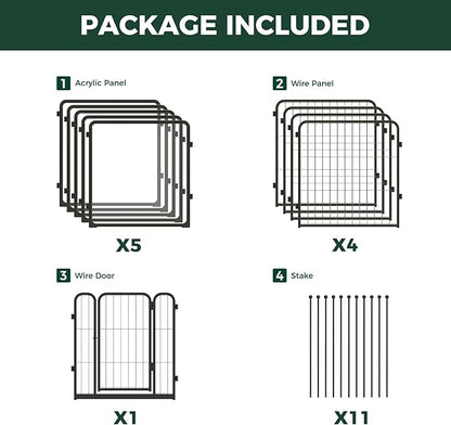 FXW AuraSpace Pro Acrylic & Wire Mesh Indoor Dog Playpen, 24" Height 10 Panels Metal Dog Pen for Puppies & Small Dogs, Black│Patented