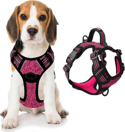 BARKBAY Dog Harness No Pull with ID Tag Pocket - Heavy Duty, Reflective, Easy Control for Large Dogs(Pink/Black,M)
