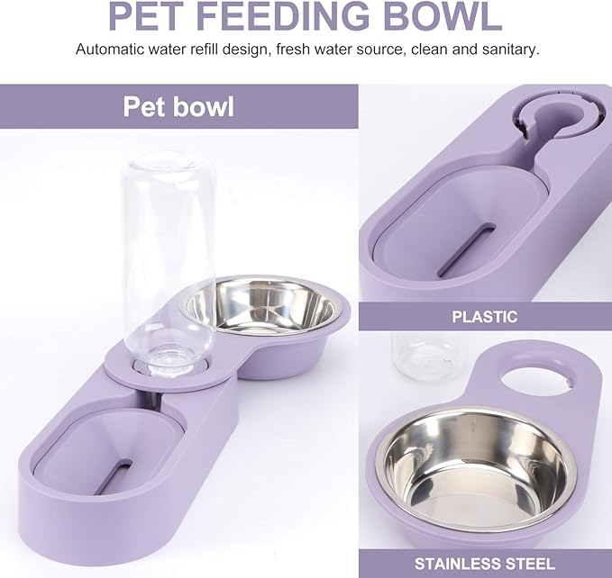 Dog Water Food Bowl Set Automatic Pet Food Water Dispenser Rotating Corner Folding Dog Bowl for Cat Puppy Small Dogs (Purple) Rabbit Food