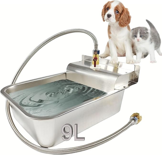 Small Automatic Water Dispenser for Dog,Automatic Fill,304 Stainless Steel with Drain Hole and 4 Support Spacers for Chicken, Ducks, Geese, Dog, Cat and Livestock