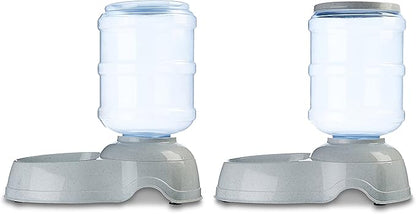 Amazon Basics Large Capacity Automatic Pet Water Dispenser and Gravity Feeder Set, Easy to Clean, 456.6fl.oz Food, 382.1fl.oz Water, Gray
