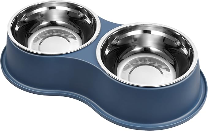 Epetslove Dog Bowls Double Dog Water and Food Bowls Stainless Steel Bowls with Non-Slip Resin Station, Pet Feeder Bowls for Puppy Medium Dogs Cats