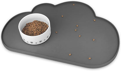 Ptlom Pet Placemat for Dogs and Cats, Non-Slip Waterproof Dog Feeding Mats Prevent Food and Water Overflow, Puppy Bowl Mat Suitable for Small, Medium and Large Pets, Silicone, Grey