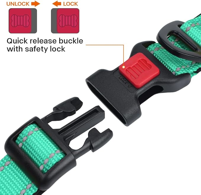 Taglory 16-24" Length, 1" Wide Dog Collar and Leash Set, 1/2" x 6 FT Highly Reflective Threads Dog Leash for Medium and Large Dogs,Turquoise