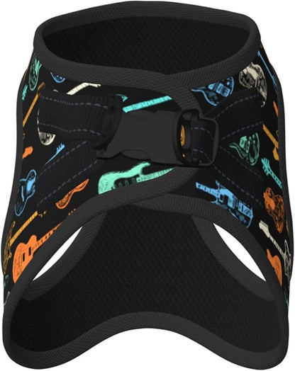 Dog Harness and Leash Set with Electric Guitars Music Pattern, Breathable Mesh Vest with Reflective Strips, Adjustable No Pull Pet Harness for Small Dogs and Cats Small