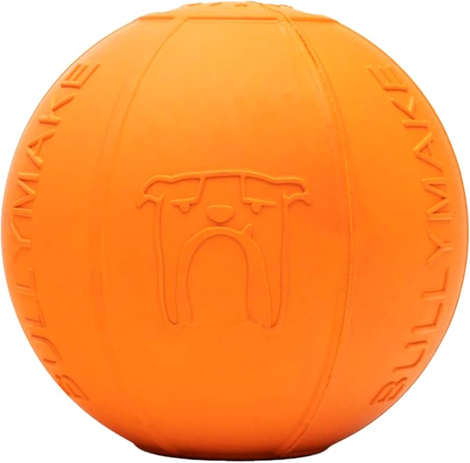 BULLYMAKE Orange Toss N' Treat Beach Ball Toy for Dogs, Durable Rubber Dog Toys for Aggressive Chewers, Dental Stimulating, Treat Dispensing, Boredom Busting, Pet Supplies, Made in USA