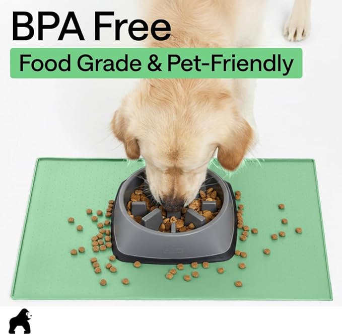 GORILLA GRIP 100% Waterproof Raised Edge BPA Free Silicone Pet Feeding Mat, Dog Cat Food Mats Contain Spills Protects Floors, Placemats for Cats and Dogs Water Bowl, Pets Accessories 18.5x11.5 Mint