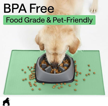 GORILLA GRIP 100% Waterproof Raised Edge BPA Free Silicone Pet Feeding Mat, Dog Cat Food Mats Contain Spills Protects Floors, Placemats for Cats and Dogs Water Bowl, Pets Accessories 18.5x11.5 Mint