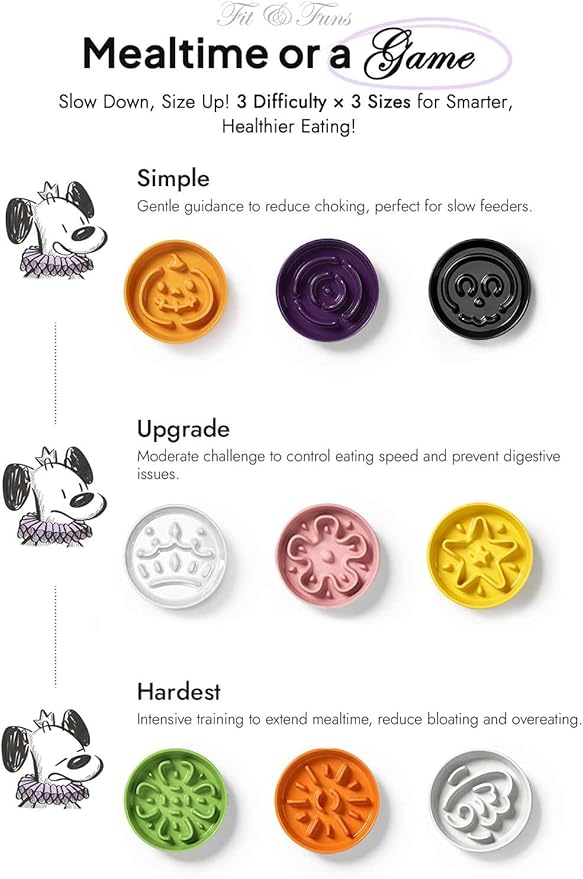 LE TAUCI Ceramic Slow Feeder Dog Bowls Small Breed, 0.6 Cups Dog Food Dish for Fast Eaters, Puzzle Bowl for Small Dogs and Cats,Crown Silver